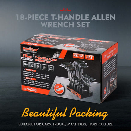 18-Piece T-Handle Hex Key Set, SAE/Imperial & Metric Sizes Allen Wrench Set Long Arm with Ball End Home & Garden Kings Warehouse 