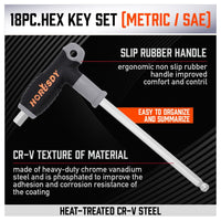 18-Piece T-Handle Hex Key Set, SAE/Imperial & Metric Sizes Allen Wrench Set Long Arm with Ball End Home & Garden Kings Warehouse 