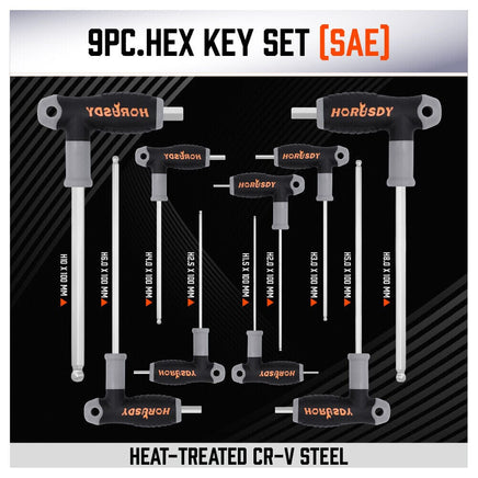 18-Piece T-Handle Hex Key Set, SAE/Imperial & Metric Sizes Allen Wrench Set Long Arm with Ball End Home & Garden Kings Warehouse 