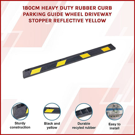 180cm Heavy Duty Rubber Curb Parking Guide Wheel Driveway Stopper Reflective Yellow Tools Kings Warehouse 