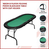 185cm 8 Player Folding Poker Blackjack Table with Cup Holder Gift & Novelty Kings Warehouse 