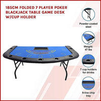 185cm Folded 7 Player Poker Blackjack Table Game Desk W/Cup Holder Gift & Novelty Kings Warehouse 