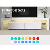 189cm RGB LED TV Stand Cabinet Entertainment Unit Gloss Furniture Drawers Tempered Glass Shelf White End of Year Clearance Sale Kings Warehouse 