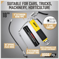 18inch Grease Gun 8000PSI Pistol Grip Flex Hose Heavy Duty Barrel With Cartridge Tools Kings Warehouse 