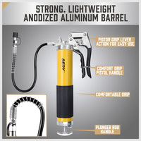 18inch Grease Gun 8000PSI Pistol Grip Flex Hose Heavy Duty Barrel With Cartridge Tools Kings Warehouse 