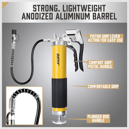 18inch Grease Gun 8000PSI Pistol Grip Flex Hose Heavy Duty Barrel With Cartridge Tools Kings Warehouse 