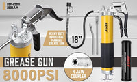 18inch Grease Gun 8000PSI Pistol Grip Flex Hose Heavy Duty Barrel With Cartridge Tools Kings Warehouse 