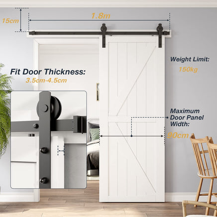 1.8m Heavy Duty Sliding Barn Single Door Hardware Kit Damper Track Rail Roller System Kings Warehouse 