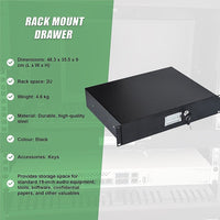 19" Rack Mount 2U Steel Plate DJ Drawer Equipment Cabinet Locking Lockable Electronics Kings Warehouse 