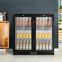 198L Bar Fridge Dual Glass Door w/Light Black Appliances Kings Warehouse 