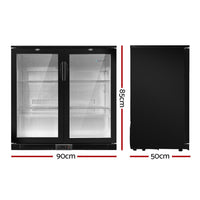 198L Bar Fridge Dual Glass Door w/Light Black Appliances Kings Warehouse 