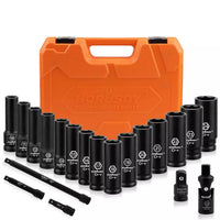 19Pc Deep Socket Set Impact 1/2" Drive Extension Bars Flexible Adapter 10-24mm Auto Accessories Kings Warehouse 