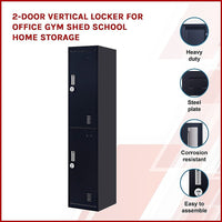 2-Door Vertical Locker for Office Gym Shed School Home Storage Furniture Kings Warehouse 