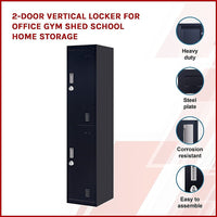 2-Door Vertical Locker for Office Gym Shed School Home Storage Furniture Kings Warehouse 