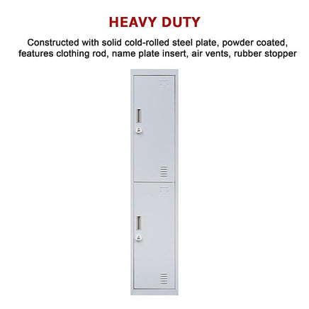 2-Door Vertical Locker for Office Gym Shed School Home Storage Furniture Kings Warehouse 