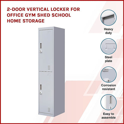 2-Door Vertical Locker for Office Gym Shed School Home Storage Furniture Kings Warehouse 
