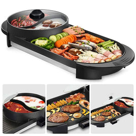 2-IN-1 Electric Hot Pot BBQ Oven Smokeless Non Stick Barbecue Hotpot Grill Pan Auto Accessories Kings Warehouse 