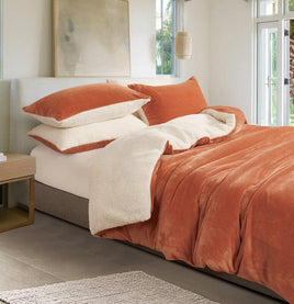 2 in 1 Teddy Sherpa Quilt Cover Set and Blanket king size terracotta Home & Garden Kings Warehouse 