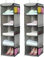 2 Pack 5 Foldable Shelf Hanging Closet Organizer Space Saver with Side Accessories Pockets for Clothes Storage bedroom furniture Kings Warehouse 