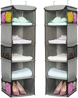 2 Pack 5 Foldable Shelf Hanging Closet Organizer Space Saver with Side Accessories Pockets for Clothes Storage bedroom furniture Kings Warehouse 