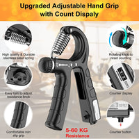 2 Pack Adjustable Hand Grip Strengthener for Hand Grip Strength and Wrist Rehabilitation (Resistance 5-60 kg) Kings Warehouse 