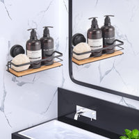 2 Pack Rectangular Bamboo Corner Shower Caddy Shelf Basket Rack with Premium Vacuum Suction Cup No-Drilling for Bathroom and Kitchen Fun in the Sun Kings Warehouse 