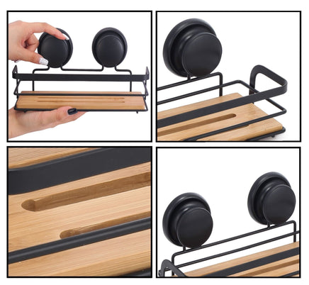 2 Pack Rectangular Bamboo Corner Shower Caddy Shelf Basket Rack with Premium Vacuum Suction Cup No-Drilling for Bathroom and Kitchen Fun in the Sun Kings Warehouse 