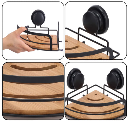 2 Pack Round Bamboo Corner Shower Caddy Shelf Basket Rack with Premium Vacuum Suction Cup No-Drilling for Bathroom and Kitchen Fun in the Sun Kings Warehouse 