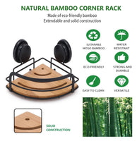 2 Pack Round Bamboo Corner Shower Caddy Shelf Basket Rack with Premium Vacuum Suction Cup No-Drilling for Bathroom and Kitchen Fun in the Sun Kings Warehouse 
