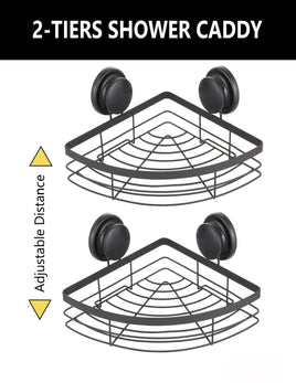 2 Pack Round Corner Shower Caddy Shelf Basket Rack with Premium Vacuum Suction Cup No-Drilling for Bathroom and Kitchen Kings Warehouse 
