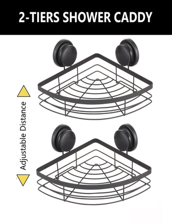 2 Pack Round Corner Shower Caddy Shelf Basket Rack with Premium Vacuum Suction Cup No-Drilling for Bathroom and Kitchen Kings Warehouse 