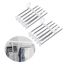 2 Pack Stainless Steel Adjustable 5 in 1 Pants Hangers Non-Slip Space Saving for Home Storage bedroom furniture Kings Warehouse