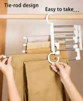 2 Pack Stainless Steel Adjustable 5 in 1 Pants Hangers Non-Slip Space Saving for Home Storage bedroom furniture Kings Warehouse 