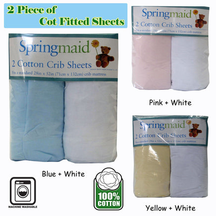 2 Piece of Baby Cot Cotton Fitted Sheet Blue & White Home & Garden Kings Warehouse 