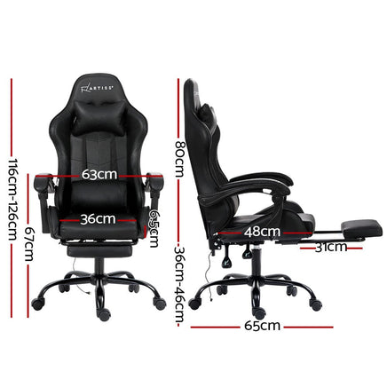 2 Point Massage Gaming Office Chair Footrest Black Furniture Kings Warehouse 