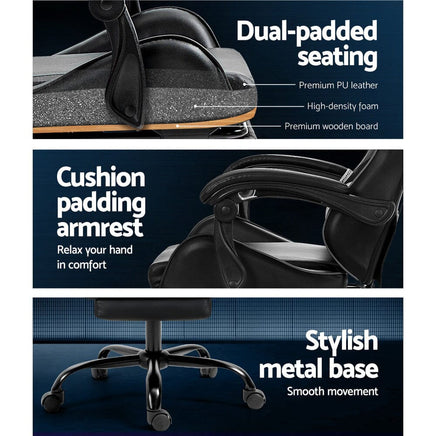 2 Point Massage Gaming Office Chair Footrest Black Furniture Kings Warehouse 