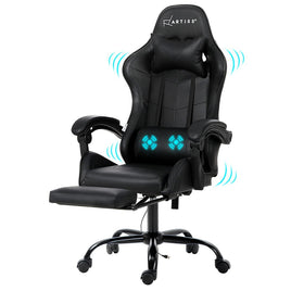 2 Point Massage Gaming Office Chair Footrest Black Furniture Kings Warehouse 