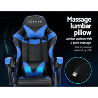 2 Point Massage Gaming Office Chair Footrest Blue Furniture Kings Warehouse 
