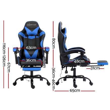 2 Point Massage Gaming Office Chair Footrest Blue Furniture Kings Warehouse 