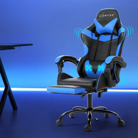 2 Point Massage Gaming Office Chair Footrest Blue Furniture Kings Warehouse 