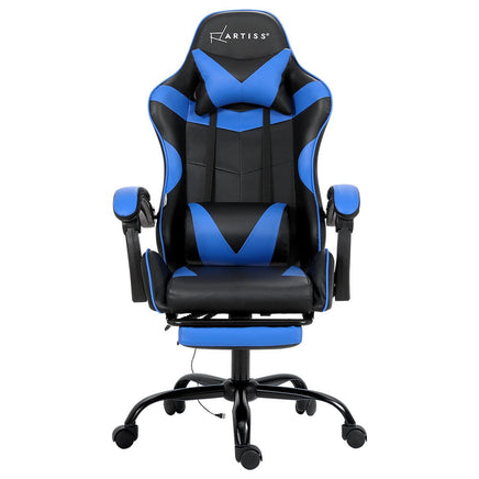 2 Point Massage Gaming Office Chair Footrest Blue Furniture Kings Warehouse 