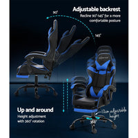 2 Point Massage Gaming Office Chair Footrest Blue Furniture Kings Warehouse 
