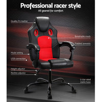 2 Point Massage Gaming Office Chair PU Leather Red Furniture Kings Warehouse 