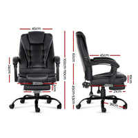 2 Point Massage Office Chair PU Leather Footrest Black Furniture Kings Warehouse 