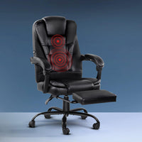 2 Point Massage Office Chair PU Leather Footrest Black Furniture Kings Warehouse 