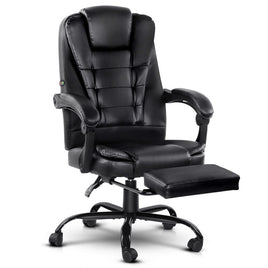 2 Point Massage Office Chair PU Leather Footrest Black Furniture Kings Warehouse 