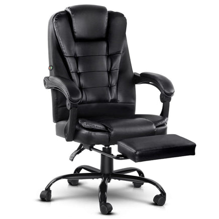 2 Point Massage Office Chair PU Leather Footrest Black Furniture Kings Warehouse 