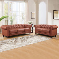 2 Seater 3 Seater Brown Sofa Lounge Set Button Tufted in Faux Leather Furniture Kings Warehouse 