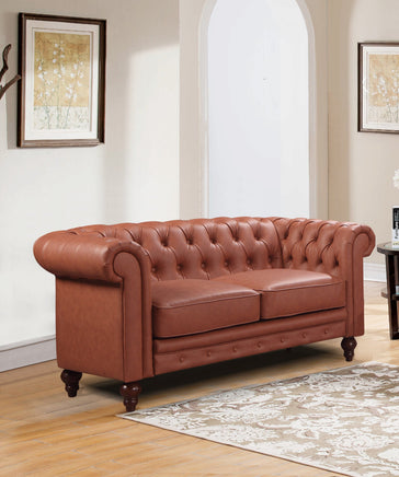 2 Seater Brown Sofa Lounge Button Tufted in Faux Leather Furniture Kings Warehouse 