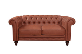2 Seater Brown Sofa Lounge Button Tufted in Faux Leather Furniture Kings Warehouse 